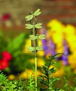 Happy Gardens Cast Brass Dragonfly Rain Gauge