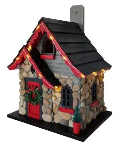 Happy Gardens Birdhouses/Baths Charlevoix Stone Christmas Cottage With LED Lights