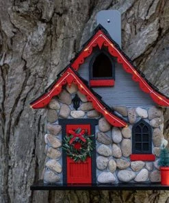 Happy Gardens Birdhouses/Baths Charlevoix Stone Christmas Cottage With LED Lights