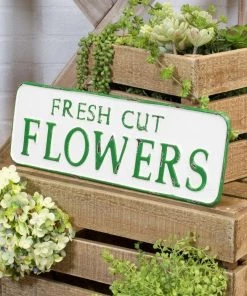 Happy Gardens "Fresh Cut Flowers" Embossed Metal Sign Garden Signs
