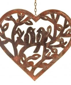 Happy Gardens Hanging Open Heart With Birds Ornament Natural Finish