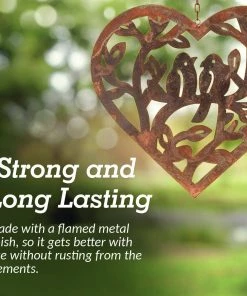 Happy Gardens Hanging Open Heart With Birds Ornament Natural Finish