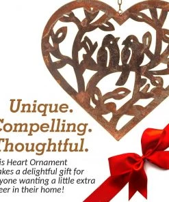 Happy Gardens Hanging Open Heart With Birds Ornament Natural Finish