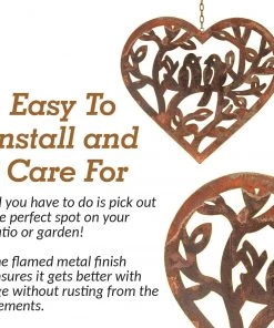 Happy Gardens Hanging Open Heart With Birds Ornament Natural Finish