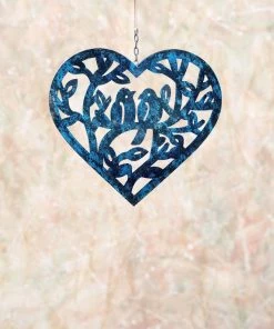 Happy Gardens Hanging Open Heart With Birds Ornament Sapphire