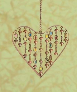 Happy Gardens Heart With Dangles Ornament And Wind Chime, 9" Mobiles & Wind Chimes