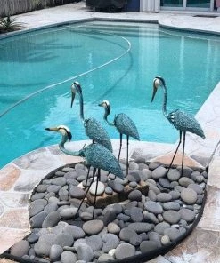 Happy Gardens Statues Heron Pair; 1 Standing And 1 Bowing