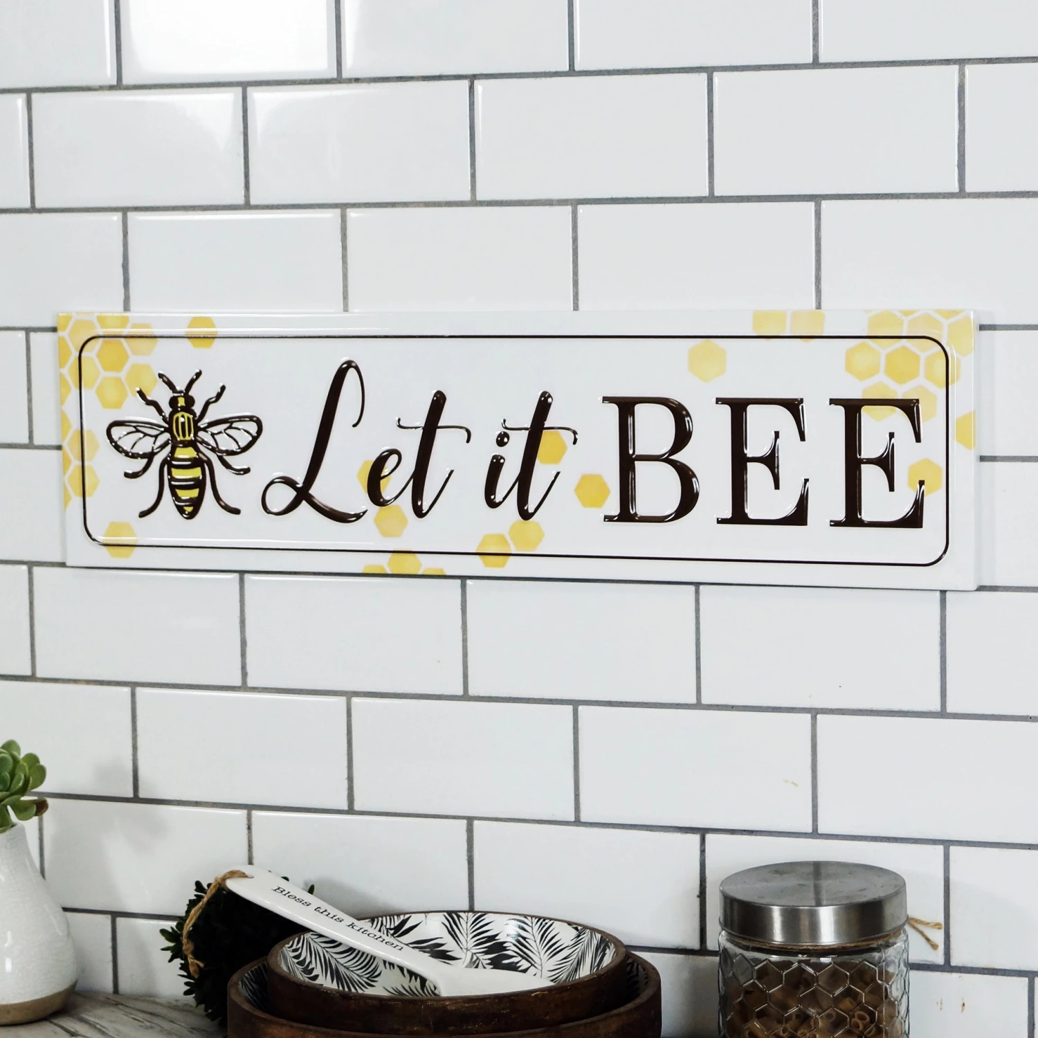 Happy Gardens Let It Bee Embossed Metal Sign Garden Signs 5 Happy Gardens Let It Bee Embossed Metal Sign Garden Signs