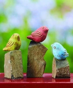 Happy Gardens Mini Birds On Rocks Stone Statues