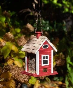 Happy Gardens Red Christmas Cottage Bird Feeder Birdhouses/Baths
