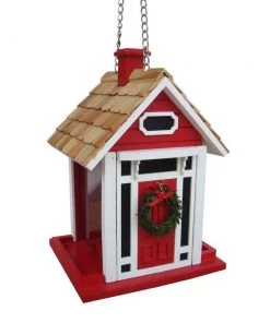 Happy Gardens Red Christmas Cottage Bird Feeder Birdhouses/Baths