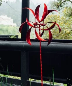 Happy Gardens Red Feather Wind Spinner, 22