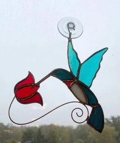 Happy Gardens Stained Glass Hummingbird Suncatcher
