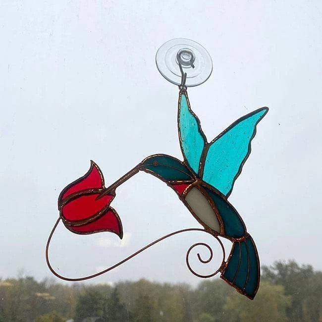 Happy Gardens Stained Glass Hummingbird Suncatcher 3 Happy Gardens Stained Glass Hummingbird Suncatcher