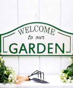 Happy Gardens "Welcome To Our Garden" Metal Sign With Gloss Finish