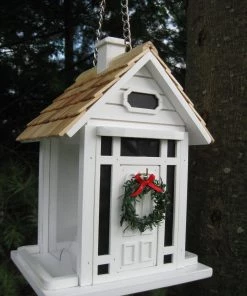 Happy Gardens White Christmas Cottage Bird Feeder