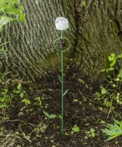 Happy Gardens White Rose Garden Stake Garden Stakes & Rain Gauges